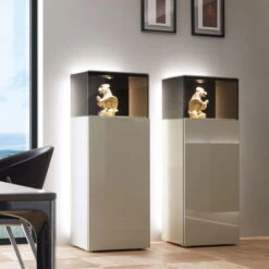 Hülsta Gentis 8R Vitrine - Hochglanz-Lack Akzent Naturstamm - 1 Tür Mit Glasfüllung